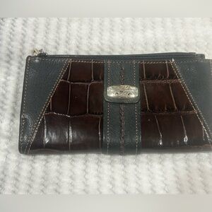 Vintage Brighton Black‎ Brown Leather Croc Embossed Wallet Clutch Purse Magnetic